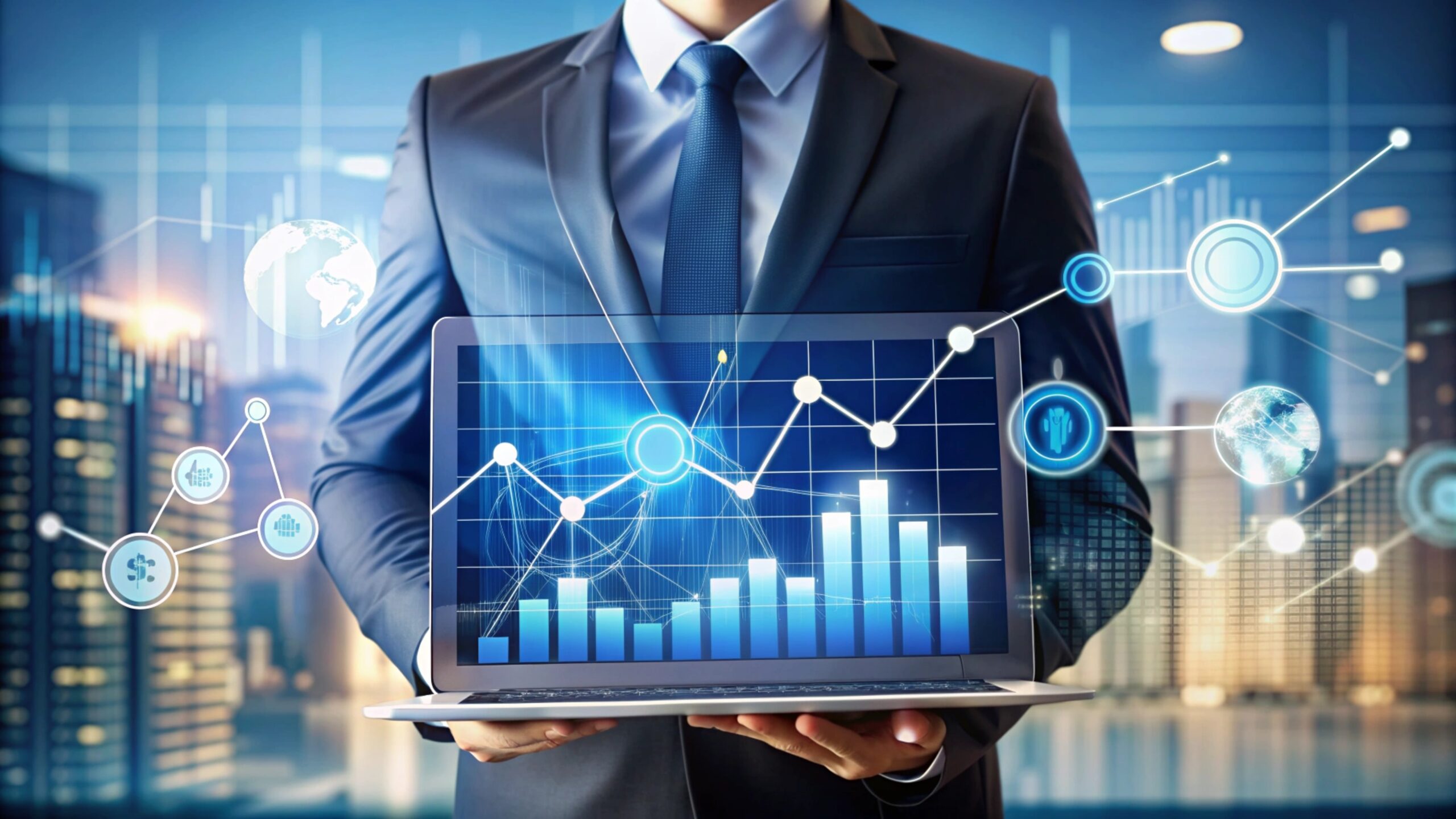 Businessman holding laptop